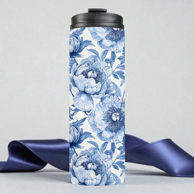 Bouteilles Isothermes Bleu botanique Floral Art Nouveau Fleur de porcela (Botanical Blue Floral Art Nouveau Porcelain Flower Thermal Tumbler)