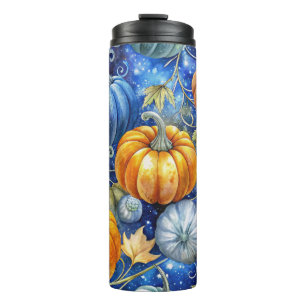 BOUTEILLES ISOTHERMES BLEU BRILLANT & ORANGE TOMBER AUTOMNE CITROUILLES