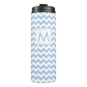 Bouteilles Isothermes Bleu clair et blanc Chevron raypes avec Monogramme