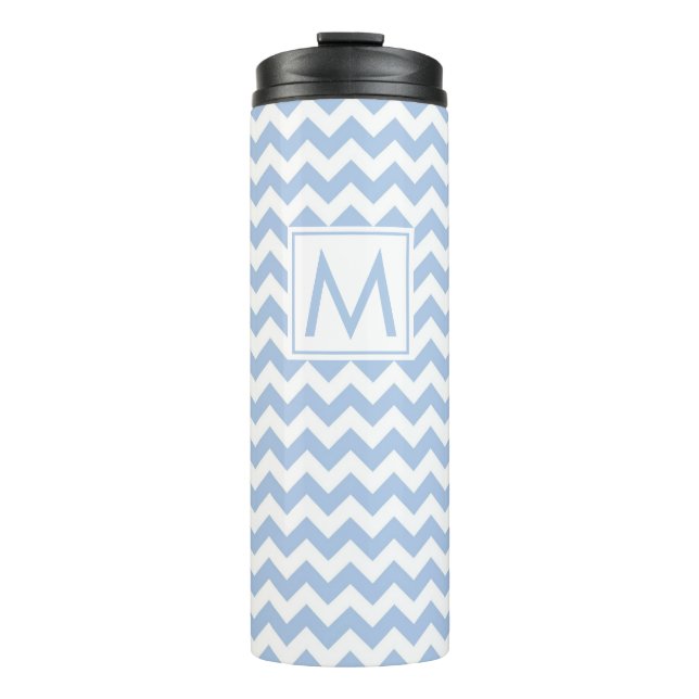 Bouteilles Isothermes Bleu clair et blanc Chevron raypes avec Monogramme (Devant)
