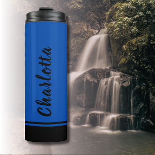 Bouteilles Isothermes Bleu Cobalt Noir Élégant Minimal Customisé