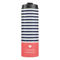 Bleu de marine et corail Chic rayures Coeur Monogr
