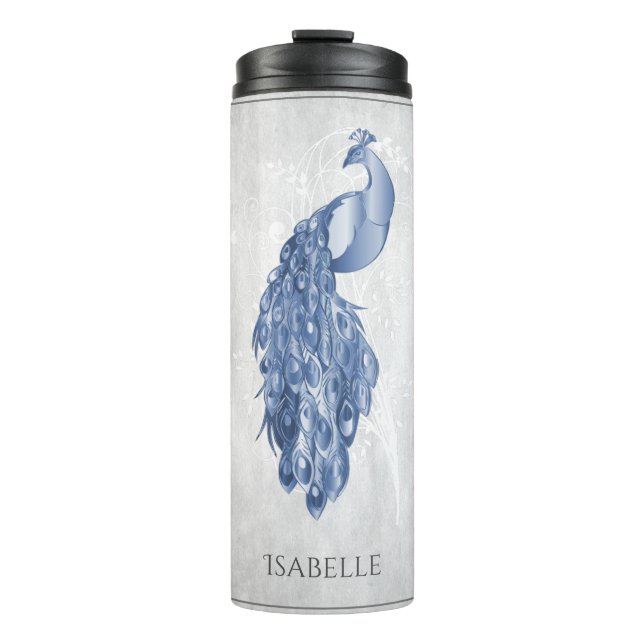 Bouteilles Isothermes Bleu Elegant Peacock Personnalisé Thermal Tumbler (Devant)