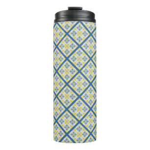 Bouteilles Isothermes Bleu et jaune joli carrelage portugais motif