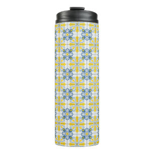 Bouteilles Isothermes Bleu et jaune joli carrelage portugais motif