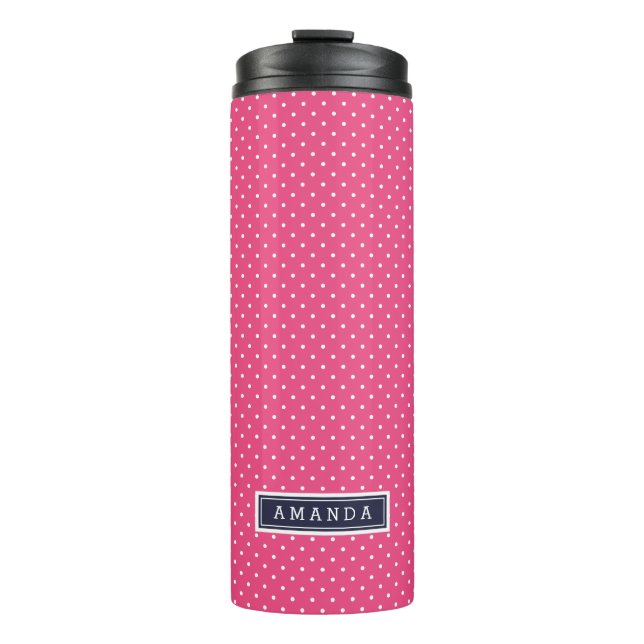 Bouteilles Isothermes Bleu marine et rose petits points monogramme (Devant)