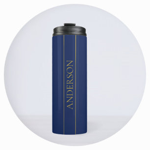 Bouteilles Isothermes Bleu marine & Or Nom Nom de famille ou entreprise