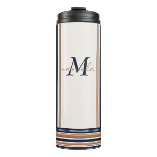 Bouteilles Isothermes Bleu moderne et blanc or Grandes bandes longues