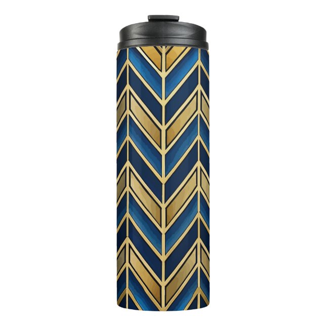 BOUTEILLES ISOTHERMES BLEU & OR ZIG ZAG ART DECO MOTIF (Devant)