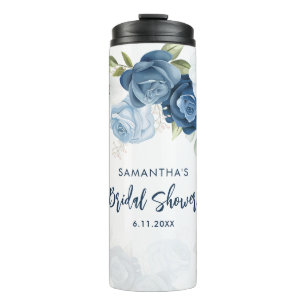 Bouteilles Isothermes Bleu Poussiéreux Floral Mariage Personnalisé