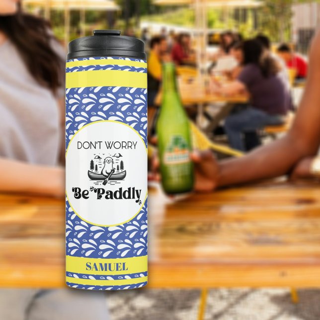 Bouteilles Isothermes Bleu Rétro Motif Stripes Canot Otter Nom personnal (Créateur téléchargé)