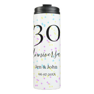 Bouteilles Isothermes Bleu rose jaune pois 30e anniversaire nom