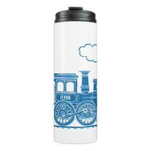 Bouteilles Isothermes Bleu sur le train à vapeur blanc enfants nom perso