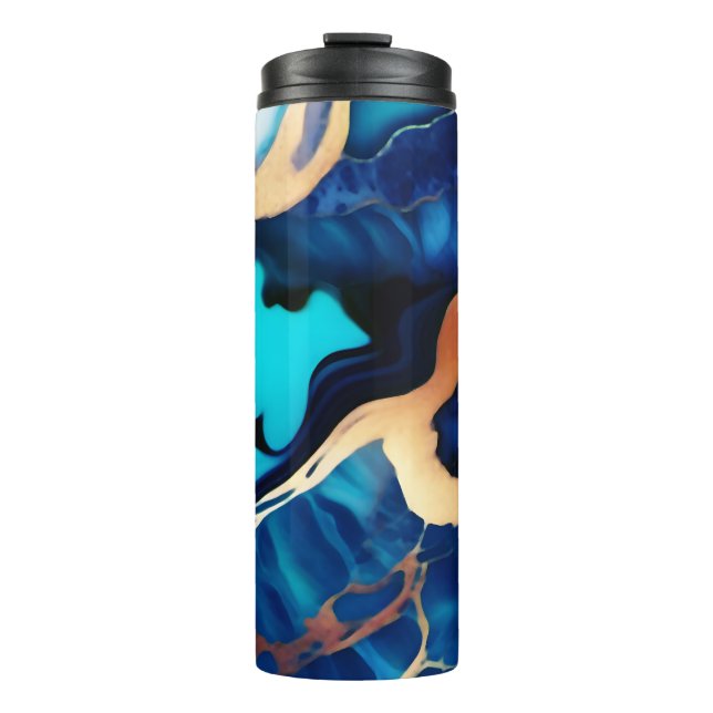 Bouteilles Isothermes Bleu tendance en or faux marbre (Devant)