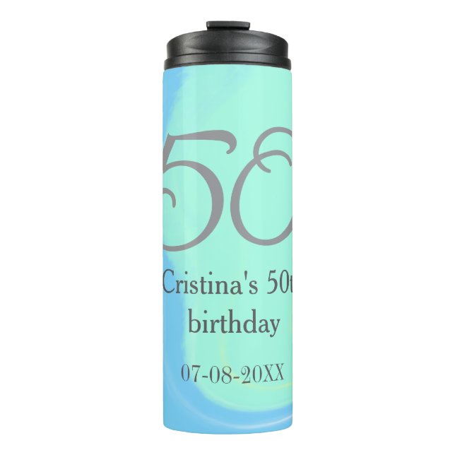 Bouteilles Isothermes bleu vert gris 50e anniversaire ajouter nom date r (Devant)