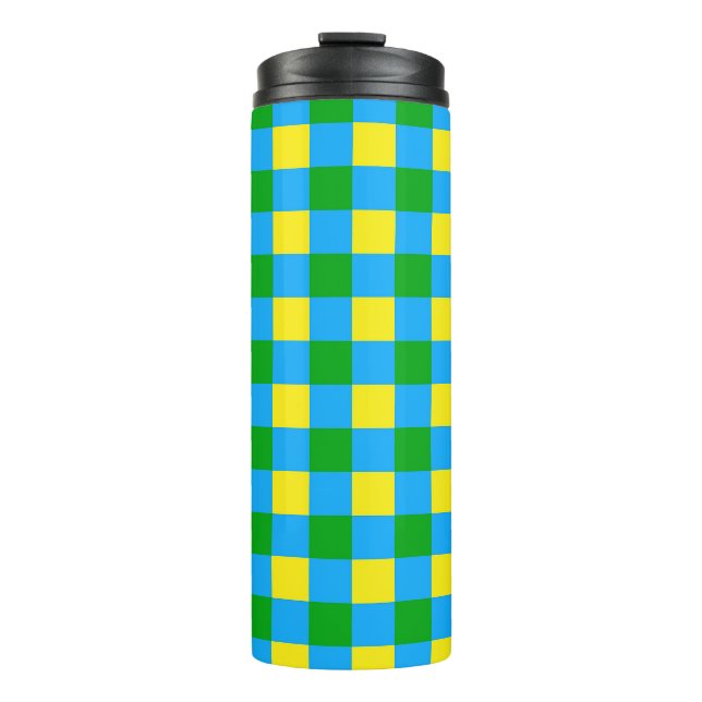 Bouteilles Isothermes Bleu Vert Jaune Chèque Plaid Design Motif (Devant)
