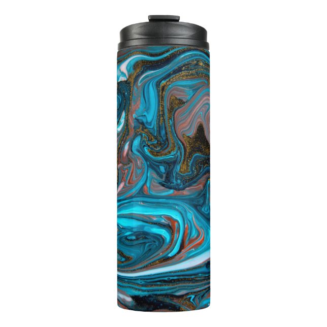 Bouteilles Isothermes Blue and gold marbling pattern. Golden marble liqu (Devant)
