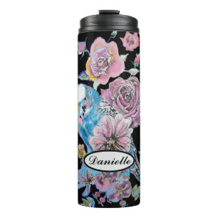 Bouteilles Isothermes Blue Budgie Budgerigar Rose aquarelle art floral