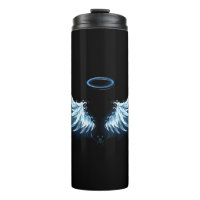 Blue Glowing Angel Wings on black background