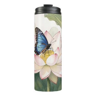Bouteilles Isothermes  Blue Swallowtail Butterfly With Lotus Flower Art