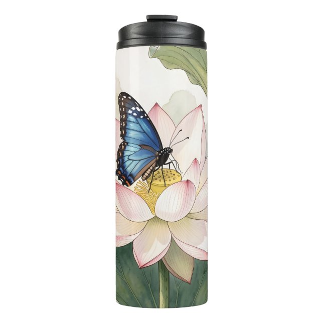 Bouteilles Isothermes  Blue Swallowtail Butterfly With Lotus Flower Art (Devant)