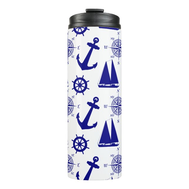 Bouteilles Isothermes Blue White Nautical Coastal Boating (Devant)