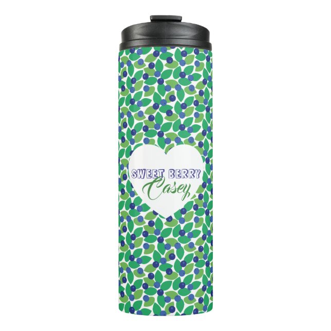 Bouteilles Isothermes Blueberries Pattern Modern Green Blue Customize. (Devant)