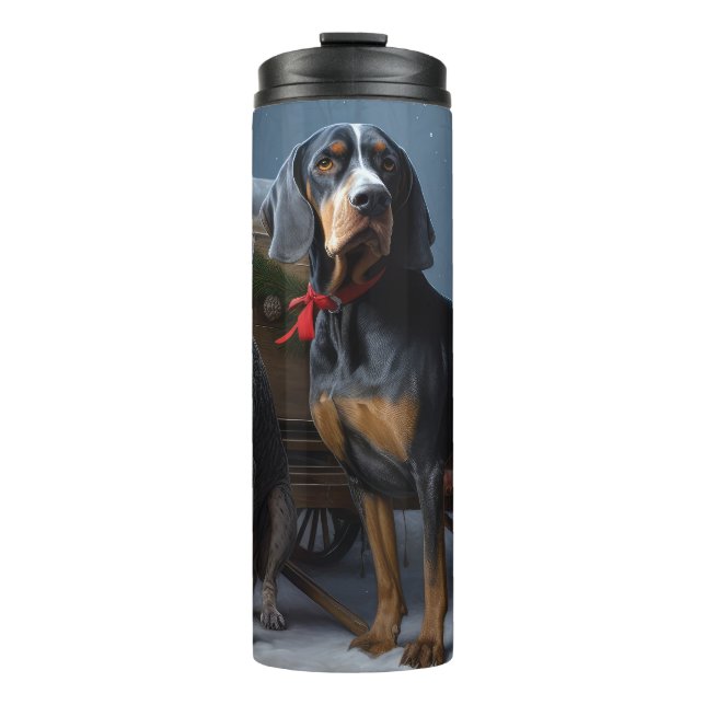 Bouteilles Isothermes Bluetick Coonhound enneigé Traîneau Décor Noël  (Devant)
