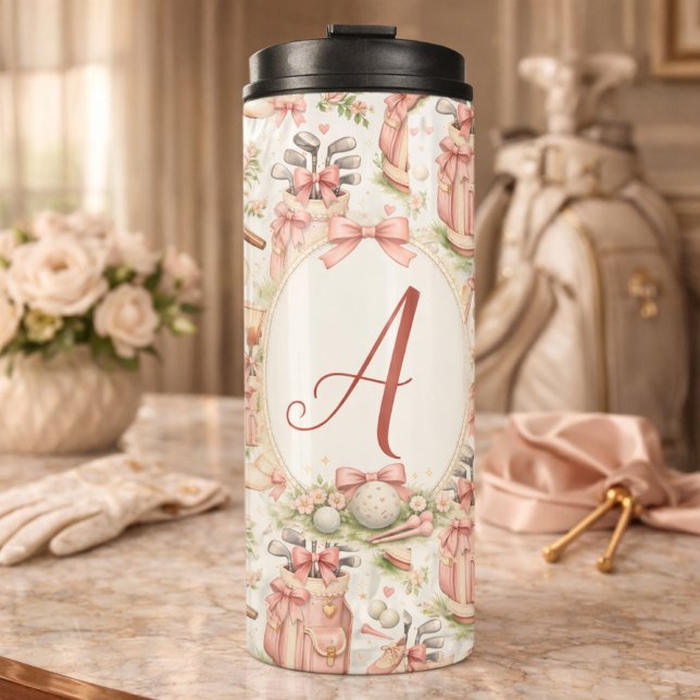 Bouteilles Isothermes Blush Bow Golf Monogramme Personnalisé (Créateur téléchargé)