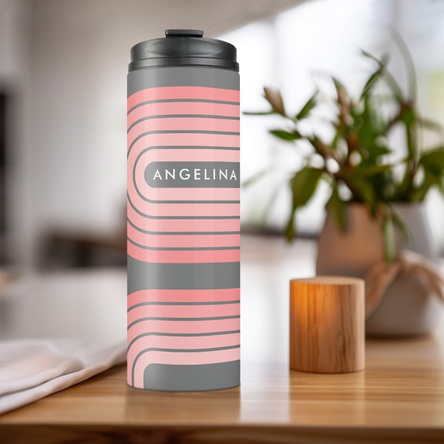 Bouteilles Isothermes Blush Pink Mod Retro Stried Motif Nom personnalisé (Personalized Thermal Tumbler - Add Photos, Text - Customize Completely in the Advanced Design Area)