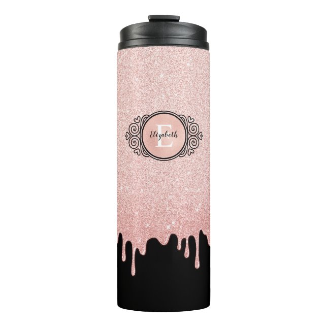 Bouteilles Isothermes Blush rose Monogramme au nom pailleté déversé (Devant)