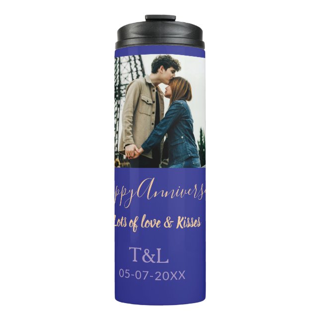 Bouteilles Isothermes Boho moderne heureux anniversaire ajouter nom bleu (Devant)
