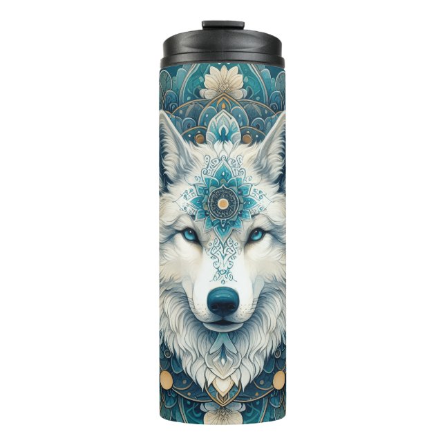 Bouteilles Isothermes Boho Rustique Loup Blanc Mandala (Devant)