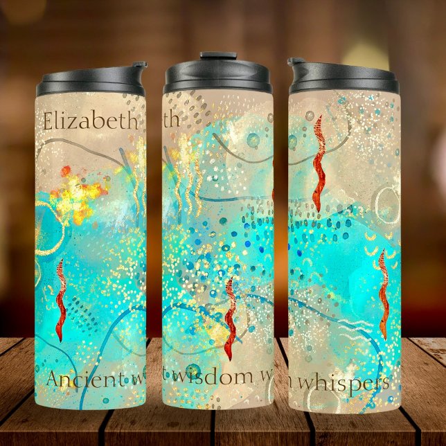 Bouteilles Isothermes Boho Turquoise Et Golden Ancienne Sagesse (Savor tranquility with our Wisdom Tumbler. Personalize it for your journey of reflection.)
