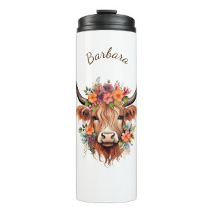 Bouteilles Isothermes Boho vache Highland moderne avec fleurs