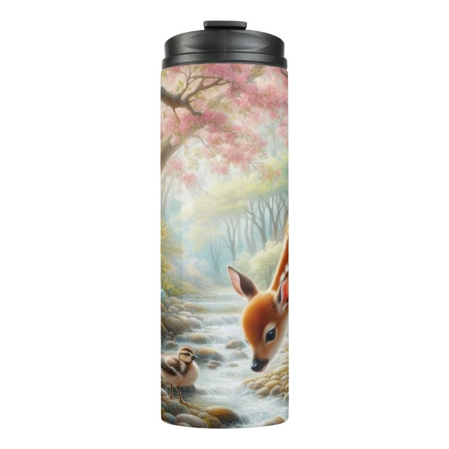 Bouteilles Isothermes Bois de printemps avec canard et faon/cerf (Devant)