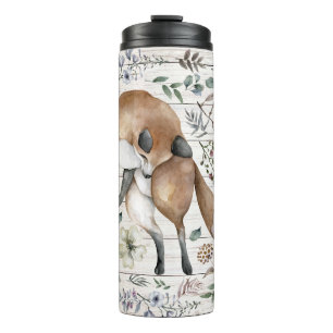 Bouteilles Isothermes Bois vieilli Nom du monogramme Floral Fox