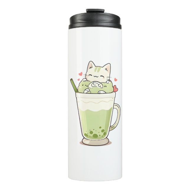 Bouteilles Isothermes Boisson au matcha au lait et aux perles de tapioca (Devant)