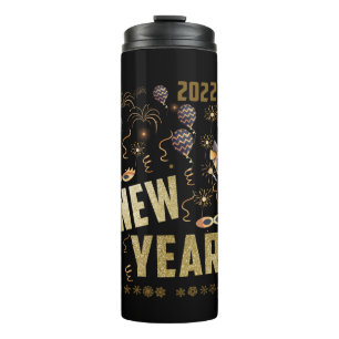 Bouteilles Isothermes Bonne Année 2022, Fête Paillettes Dorées de Fêtes