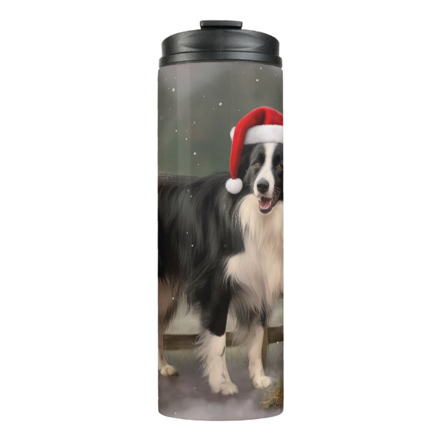 Bouteilles Isothermes Border Collie dans la neige Noël (Devant)