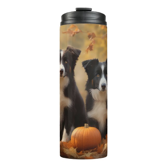 Bouteilles Isothermes Bordure Collie Puppy Automne Citrouille de plaisir (Devant)