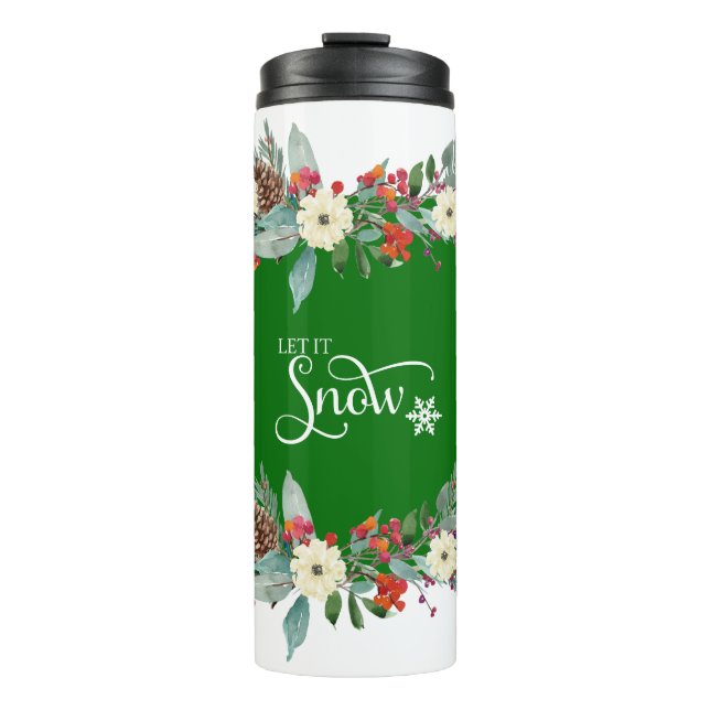 Bouteilles Isothermes Bordure fleur de Noël-Laisser la neige typographie (Devant)