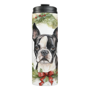 Bouteilles Isothermes Boston Terrier Noël Wreath Festive Pup