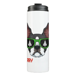 Bouteilles Isothermes Boston Terrier Pyjama de Noël Chien Lunettes de so