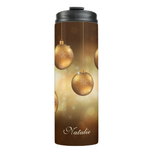 Bouteilles Isothermes Boules de Noël Jaune Doré Avec Nom Personnalisé