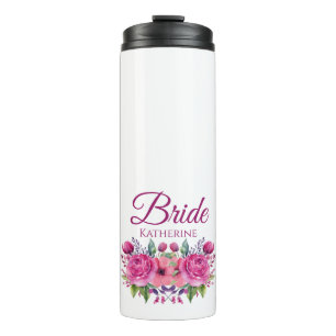 Bouteilles Isothermes Bouquet-Bride-Fleur rose Aquarelle