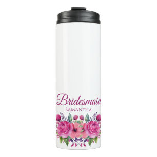 Bouteilles Isothermes Bouquet de fleurs roses d'aquarelle-cadeau de femm