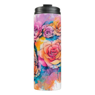 Bouteilles Isothermes Bouquet de roses à taches de peinture aquarelle mo