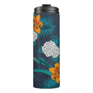 Bouteilles Isothermes Bouquet tropical sur bleu