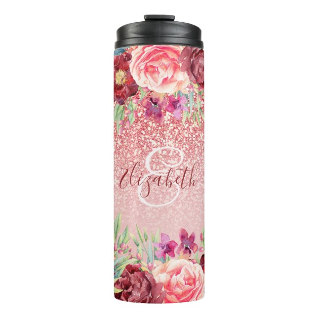 Bouteilles Isothermes Bourgogne Floral Rose Gold Parties scintillant per (Devant)